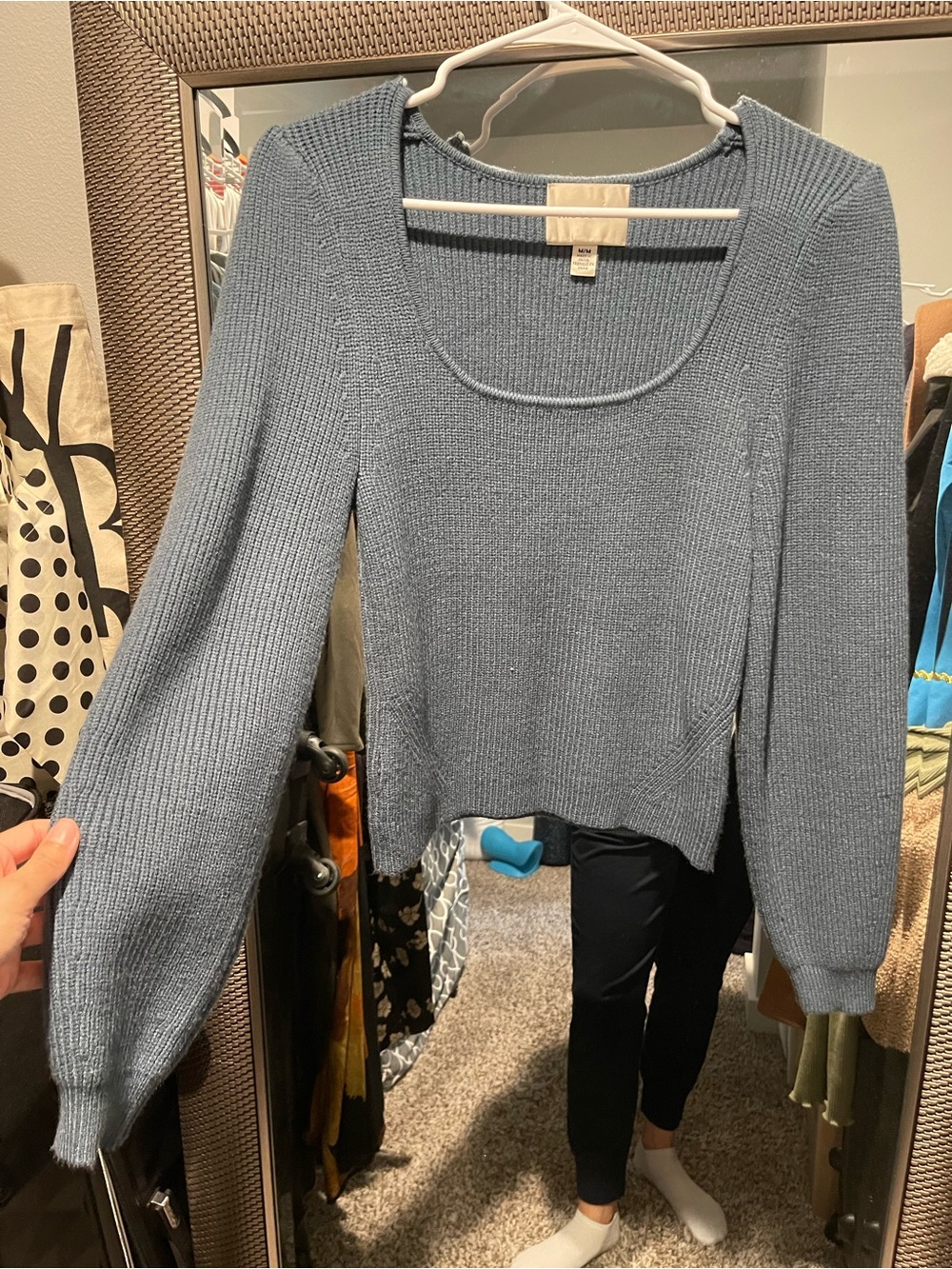 Industry Scoop Neck Lightweight Knit Sweater in Dusty Blue